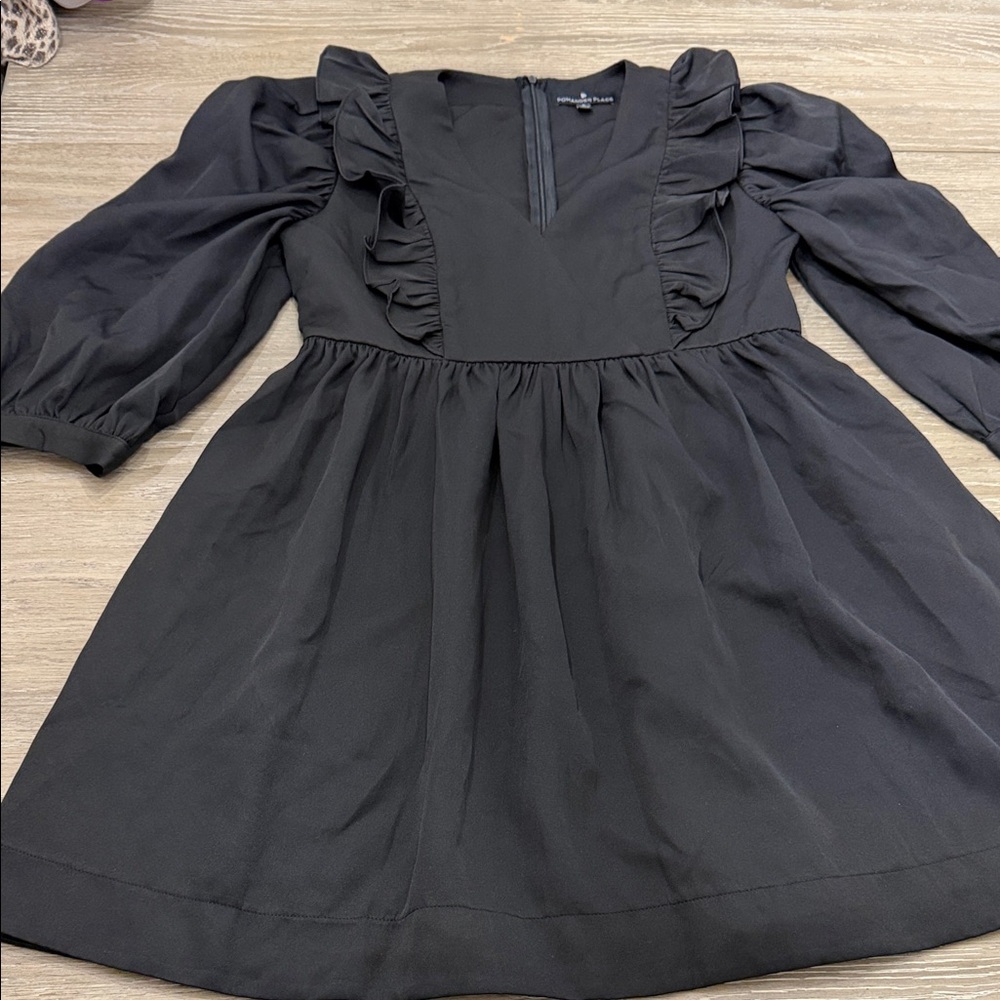Pomander Place Black Ruffle-Apron Mini Dress